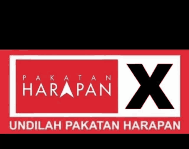 a red and white sign that says ' pakaian harapan x ' on it