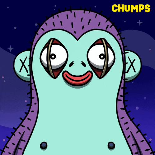 a cartoon drawing of a monkey with the word chumps on the bottom