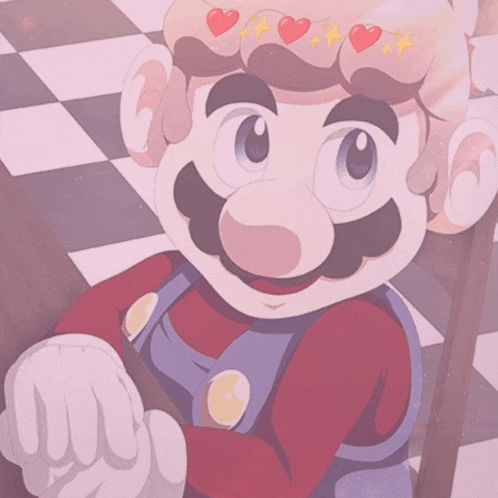 a drawing of mario with hearts on his head