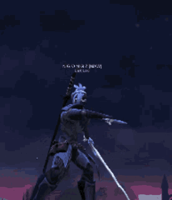a video game character is holding a sword and the name george is on the bottom right