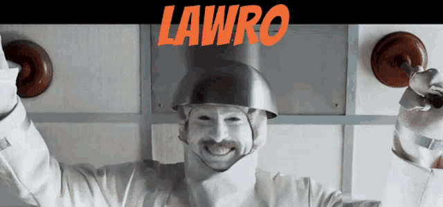 a poster for lawro shows a man in a white suit