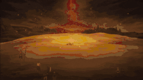 a pixel art of a circle of fire with a light coming out of the center
