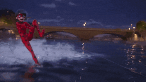 a ladybug cartoon character is swimming in the water