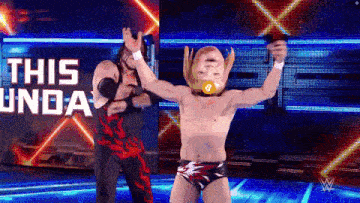 two wrestlers on a stage with the words this unda