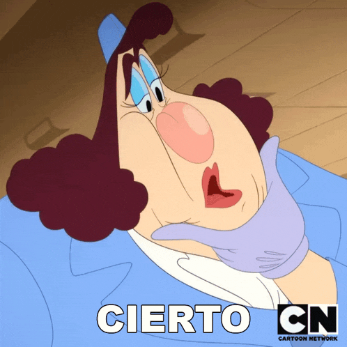 a cartoon of a woman with the word cierto above her