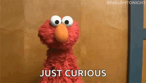 elmo from sesame street is saying `` just curious '' .