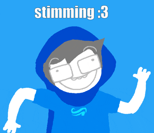 a blue background with a cartoon character and the words " stimming : 3 "