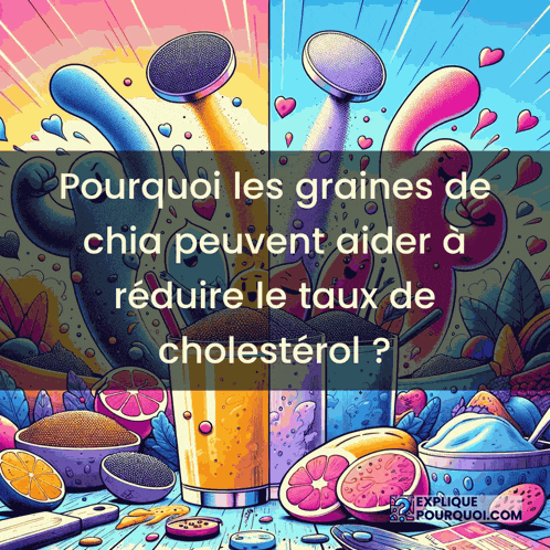 a colorful illustration with the words pourquoi les graines de chia