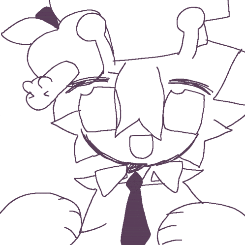 a black and white drawing of a cat wearing a purple tie