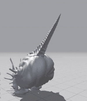 a 3d model of a monster with horns and a sharp tail