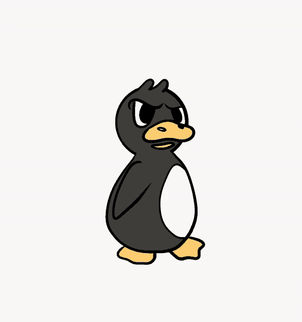 a cartoon penguin with a yellow beak is giving a middle finger
