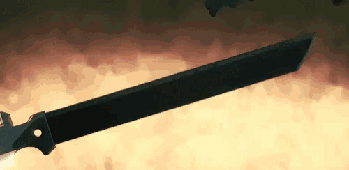 a black sword is flying through the air in the sky .