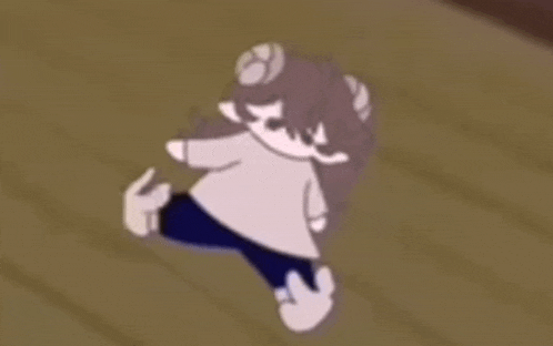 a cartoon character is laying on the floor and giving a middle finger .