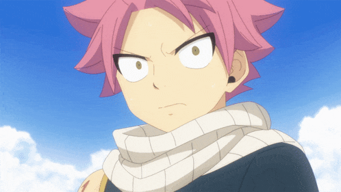 a cartoon character with pink hair and a scarf