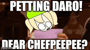 a picture of a cartoon character with the caption petting daro dear chefpeepee ?