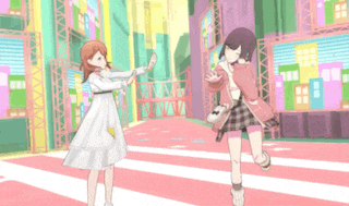 a girl in a white dress and a girl in a pink jacket are dancing