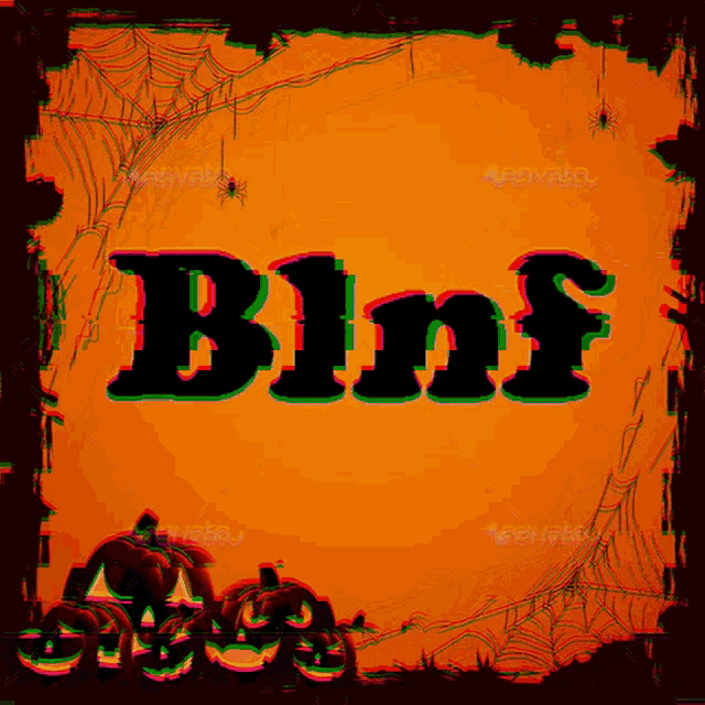 an orange background with spider webs and pumpkins and the word blnf on it