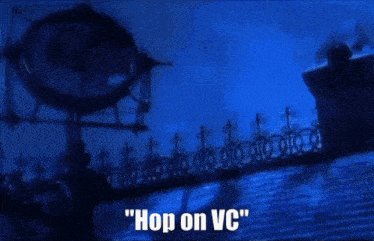 a sign that says " hop on vc " is lit up