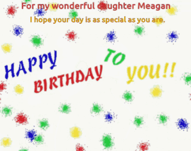 a birthday card with balloons and the words " for my wonderful daughter meagan "