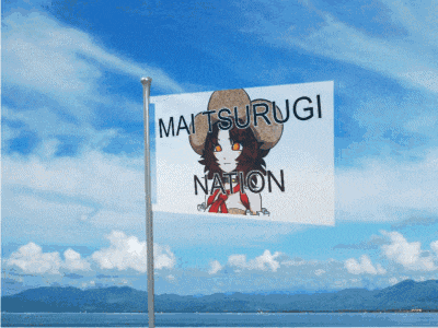 a flag with a picture of a girl and the words maitsurugi nation on it