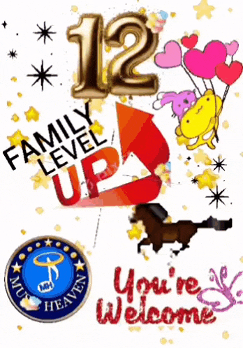 a picture of a family level up with balloons and hearts