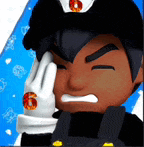 a cartoon character is covering his face with his hand while wearing a hat and gloves .