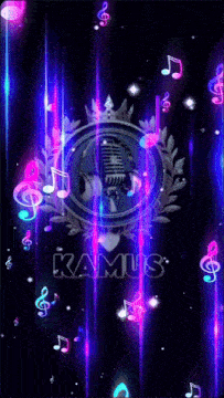 a microphone is surrounded by music notes and the word amir is on the bottom