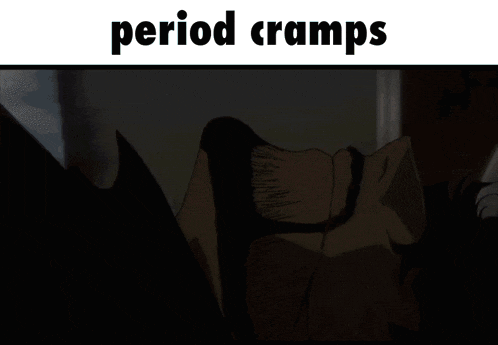 a picture of a man laying down with the words period cramps below him