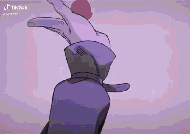 a person wearing a purple trench coat is standing in front of a purple background .
