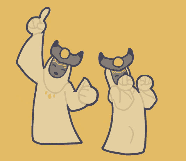 a cartoon drawing of a man pointing upwards