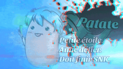 a cartoon character with the word patate written on it