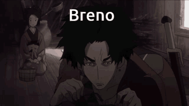 a cartoon of a man with glasses and the name breno above him