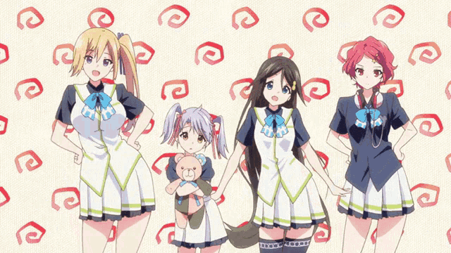 a group of anime girls are posing for a picture