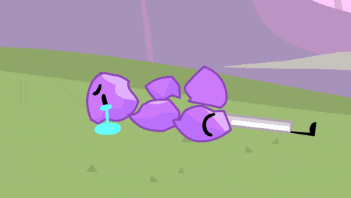 a cartoon drawing of a purple object with a tear coming out of its eye