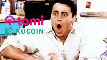 a man with his mouth open and the words tomi kucoin on the bottom