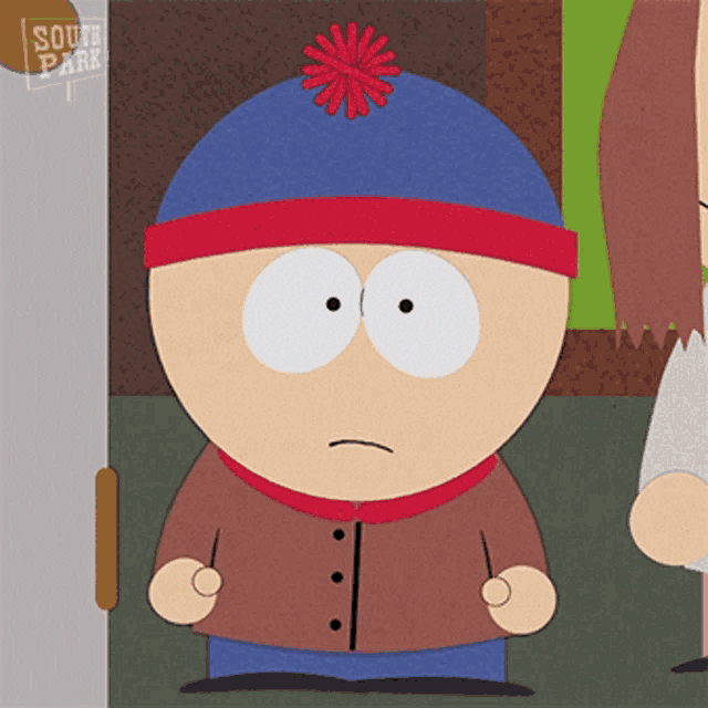 stanley from south park has a red flower on his head