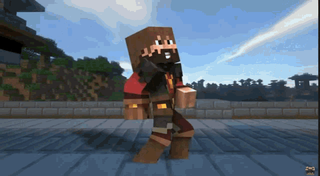 a minecraft character with a beard is walking