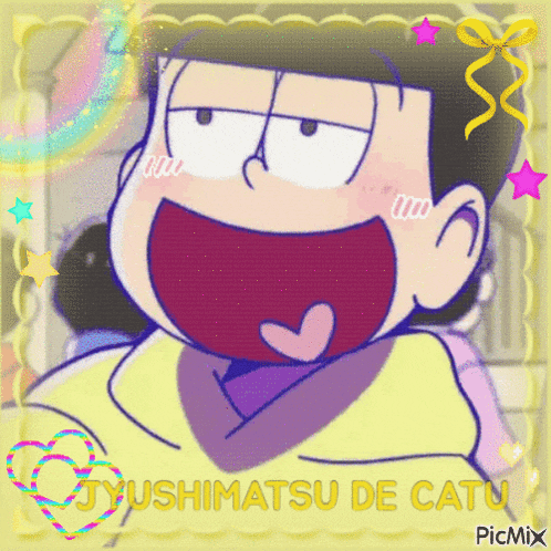 a picture of a cartoon character with the name jyushimatsu de catu on the bottom