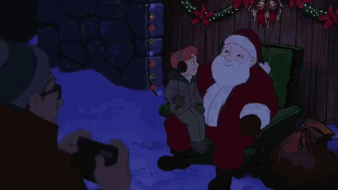 a man is taking a picture of a group of people with santa claus