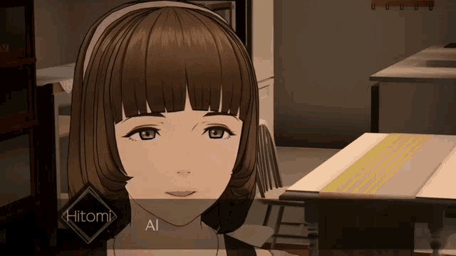 a screenshot of a video game shows a girl named hitomi