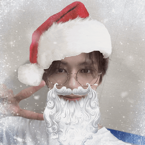a person wearing a santa hat and glasses with a beard