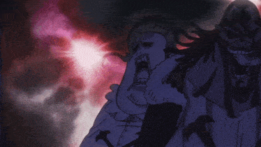a cartoon of a man with his mouth open and a purple background