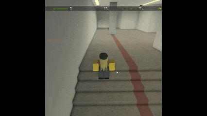 a screenshot of a video game where a person is walking down stairs