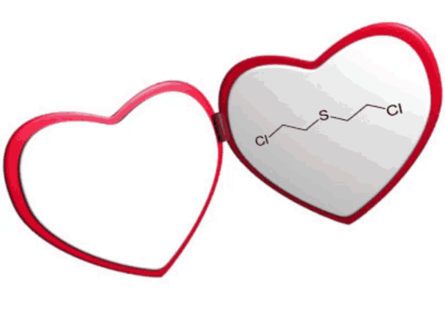 a heart shaped mirror with the chemical structure of s-cl on it