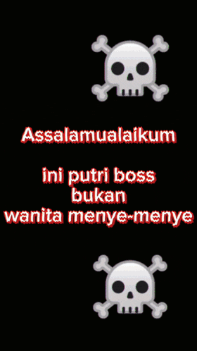 a cartoon skull with the words assalamualaikum ini putri boss bukan wanita menye-menye on it