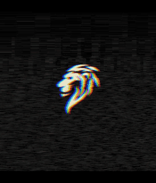 a lion 's head is glowing in the dark with a rainbow of colors .