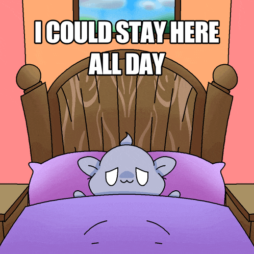 a cartoon drawing of a bed with the words " i could stay here all day " above it