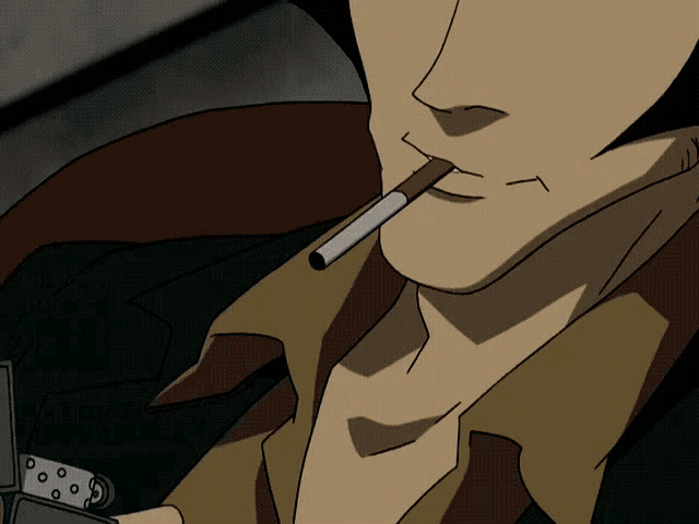 a man is smoking a cigarette and holding a lighter