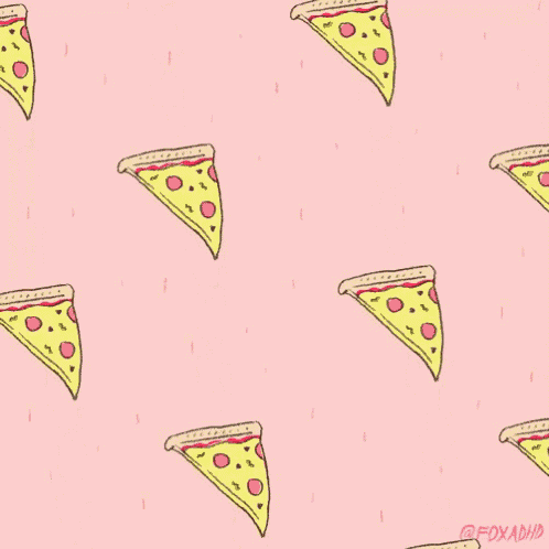 a pink background with a pattern of pizza slices