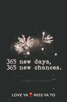 a picture of fireworks with the words 365 new days 365 new chances